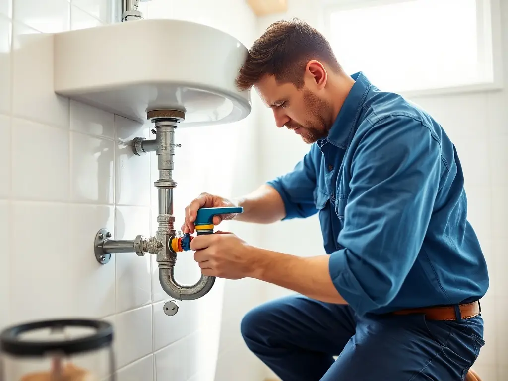A skilled plumber working on pipe installation in a residential building, ensuring proper connections and leak-free performance.