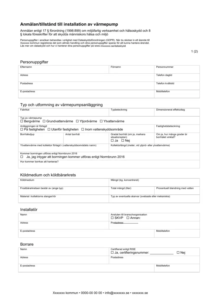 Anmälan till miljöförvaltningen energibrunn