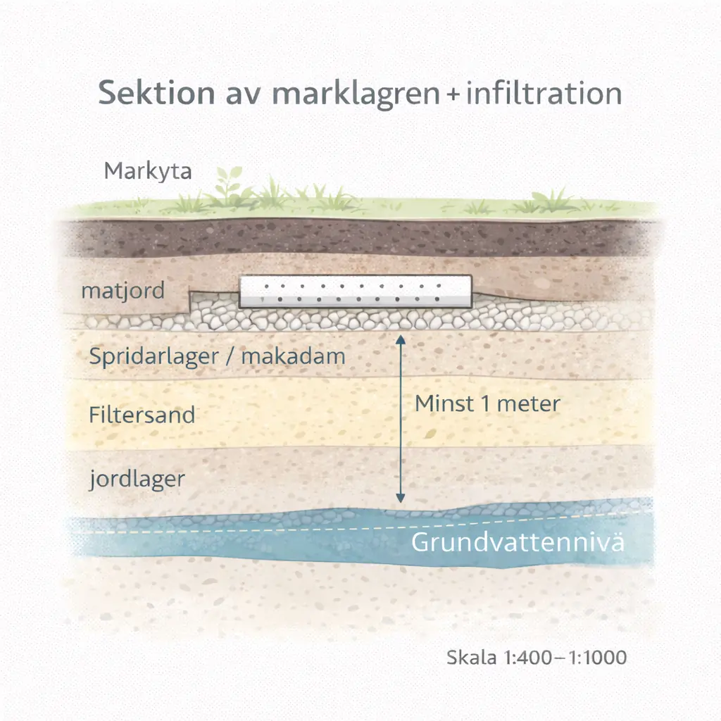 Sektion av marklager och infiltration