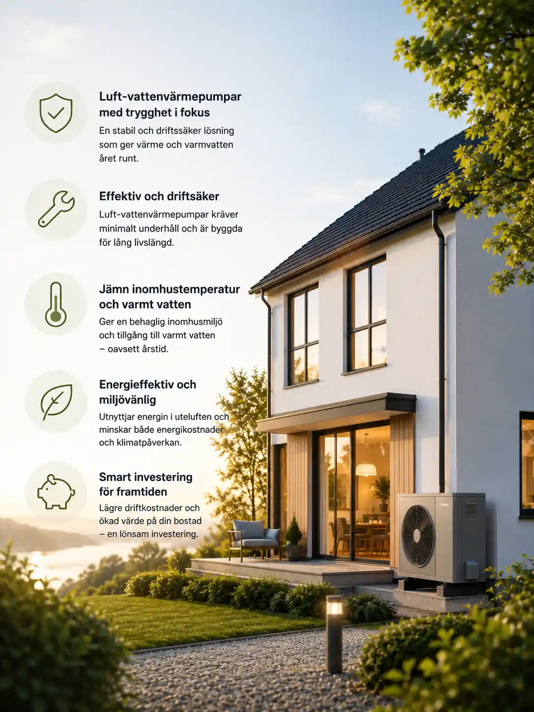 Fördelar med luft/vatten‑värmepump i villa med energieffektiv uppvärmning och utedel