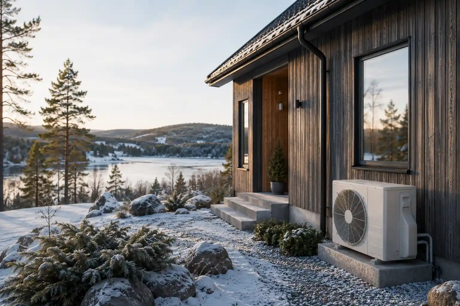 Luft-vattenvärmepump monterad vid villa i värmland