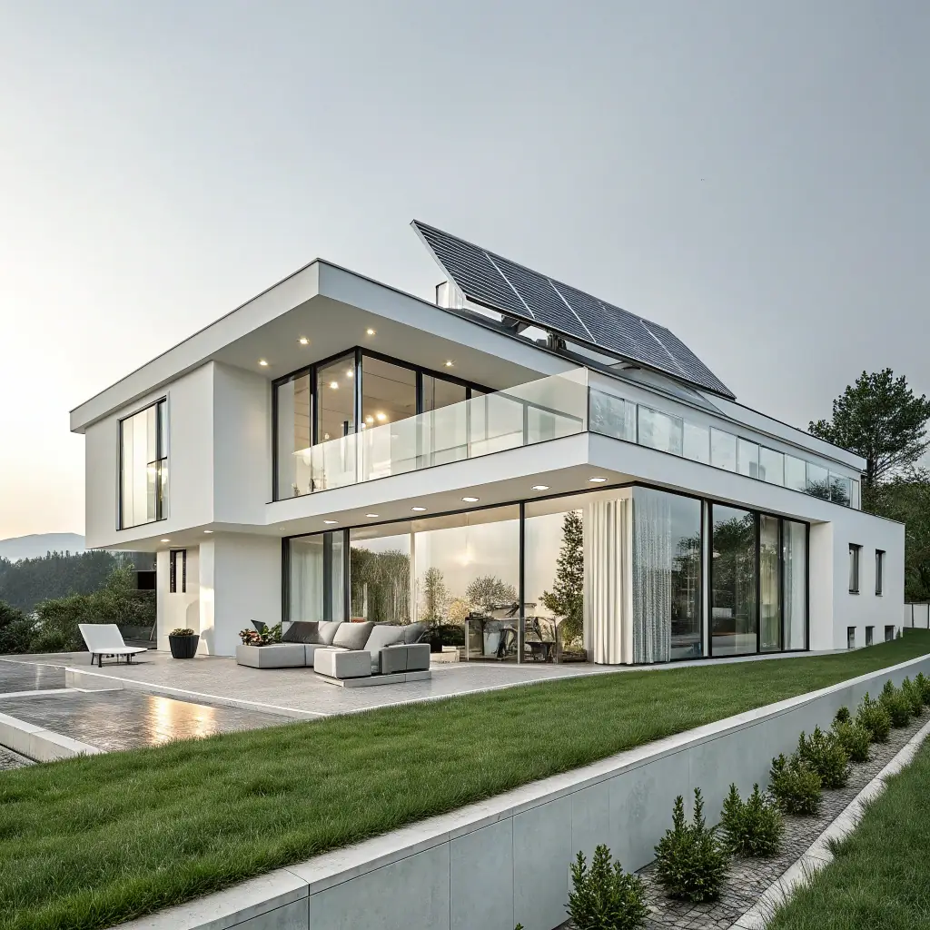 Modern villa med sol-el och komfortkyla för ett energieffektivt och behagligt inomhusklimat